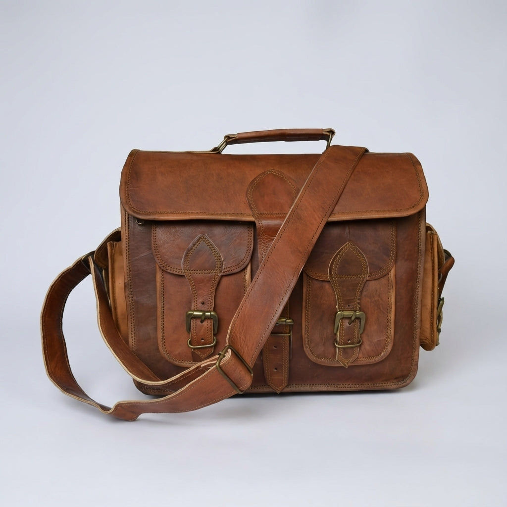Vintage messenger tas van geitleer