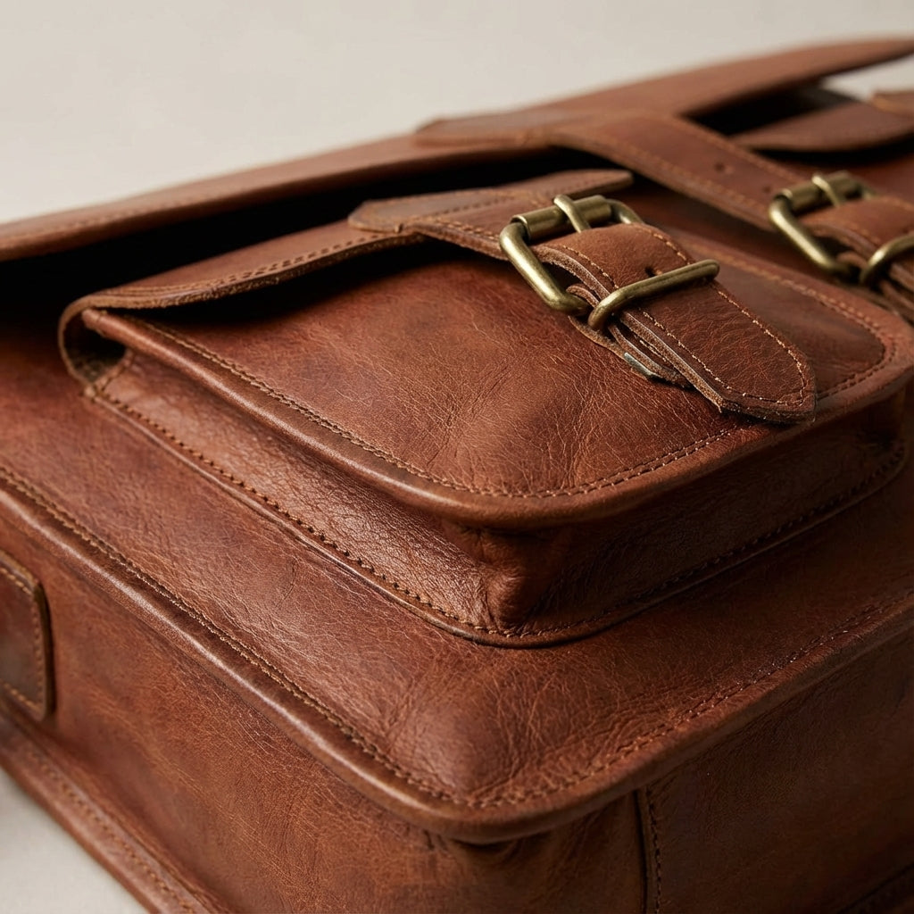 Vintage messenger tas van geitleer