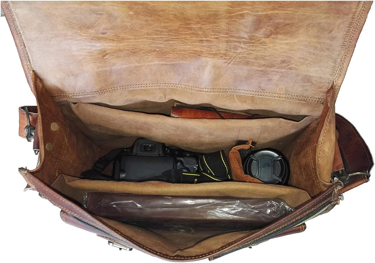 Vintage messenger tas van geitleer