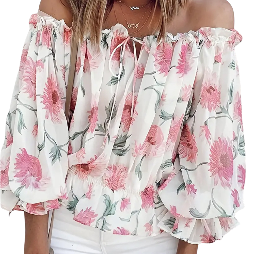 Off-Shoulder bloemenblouse met ruches