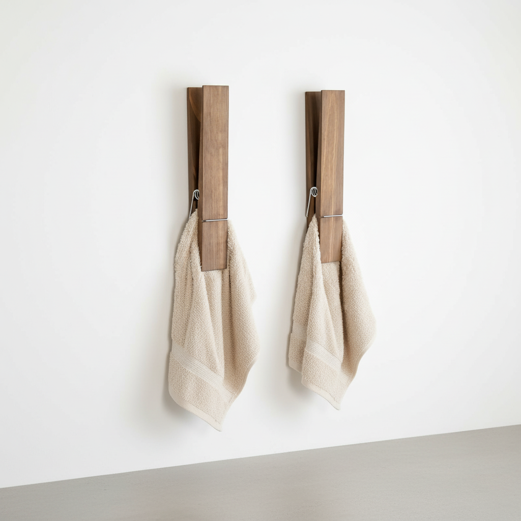 Wandgemonteerde houten handdoekhouder