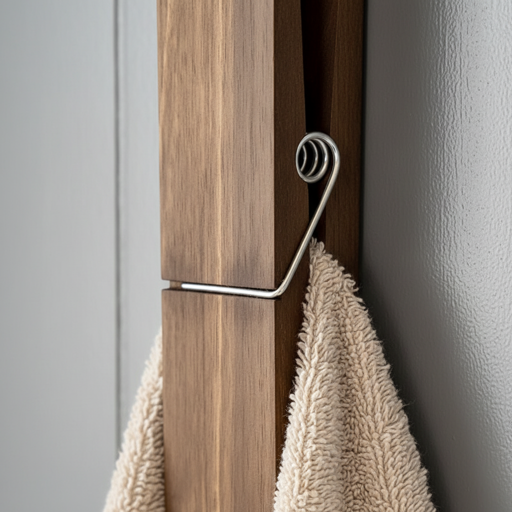 Wandgemonteerde houten handdoekhouder