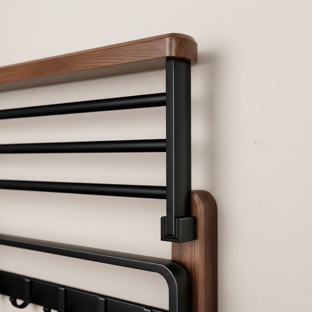 Wandgemonteerd houten handdoekrek