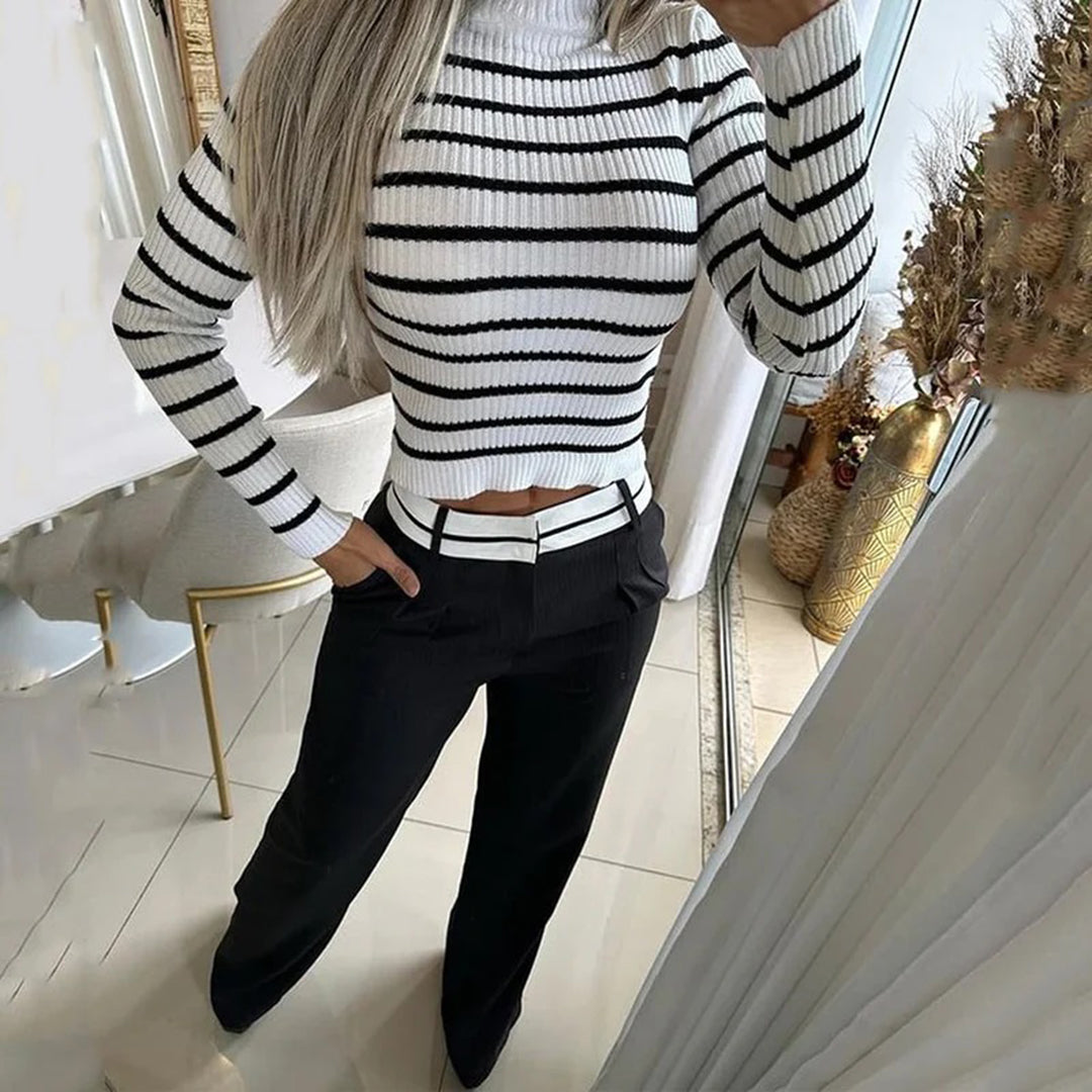 Tweedelige dames herfstset met strepen