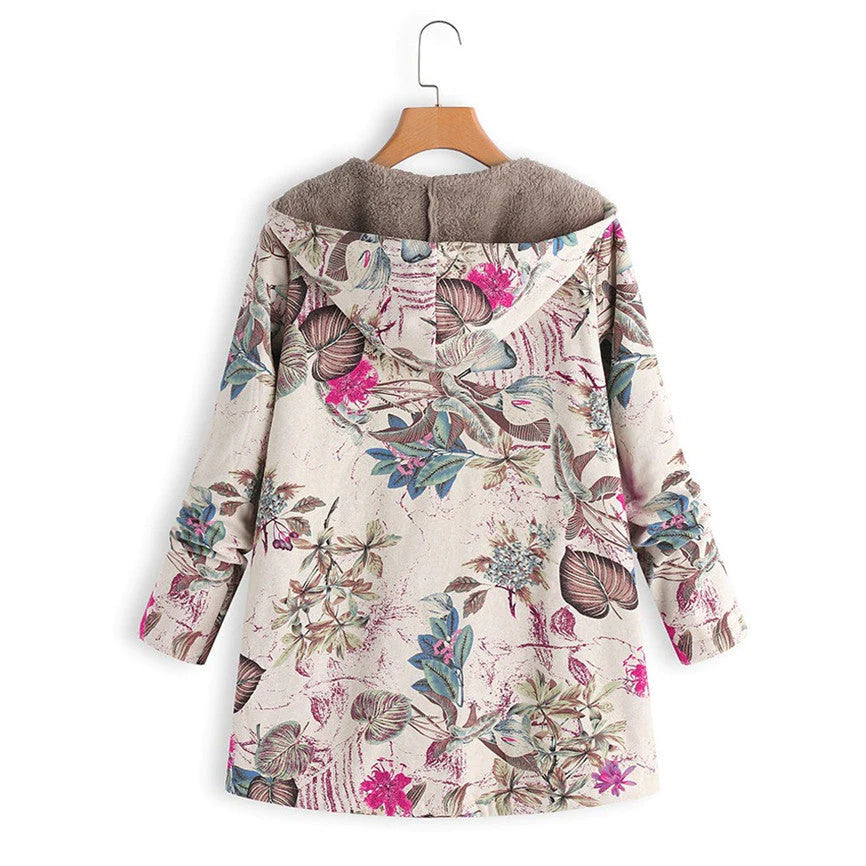 Prescilla | Dameswinterjas met bloemenprint en verstelbare capuchon