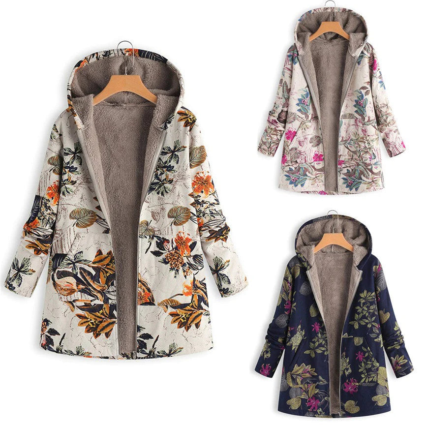 Prescilla | Dameswinterjas met bloemenprint en verstelbare capuchon