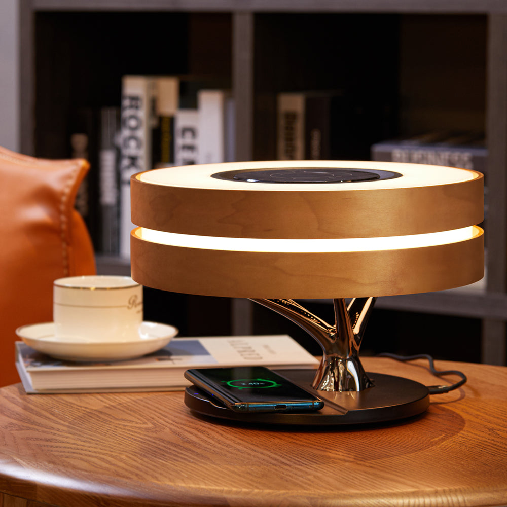 Lamp met draadloze oplaadfunctie en luidspreker