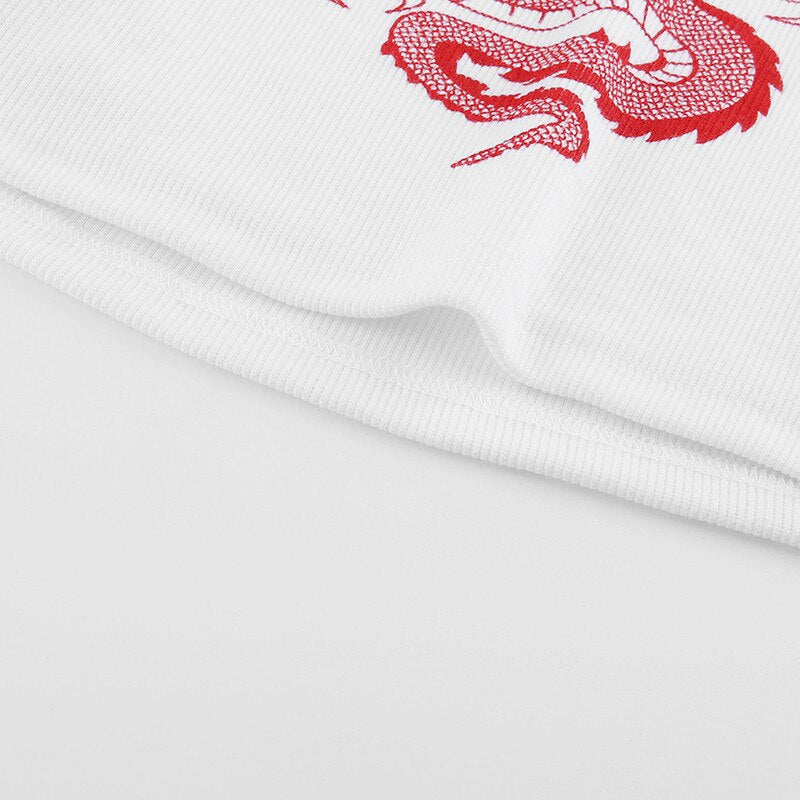 Crop-T-shirt Celie met retro drakenmotief