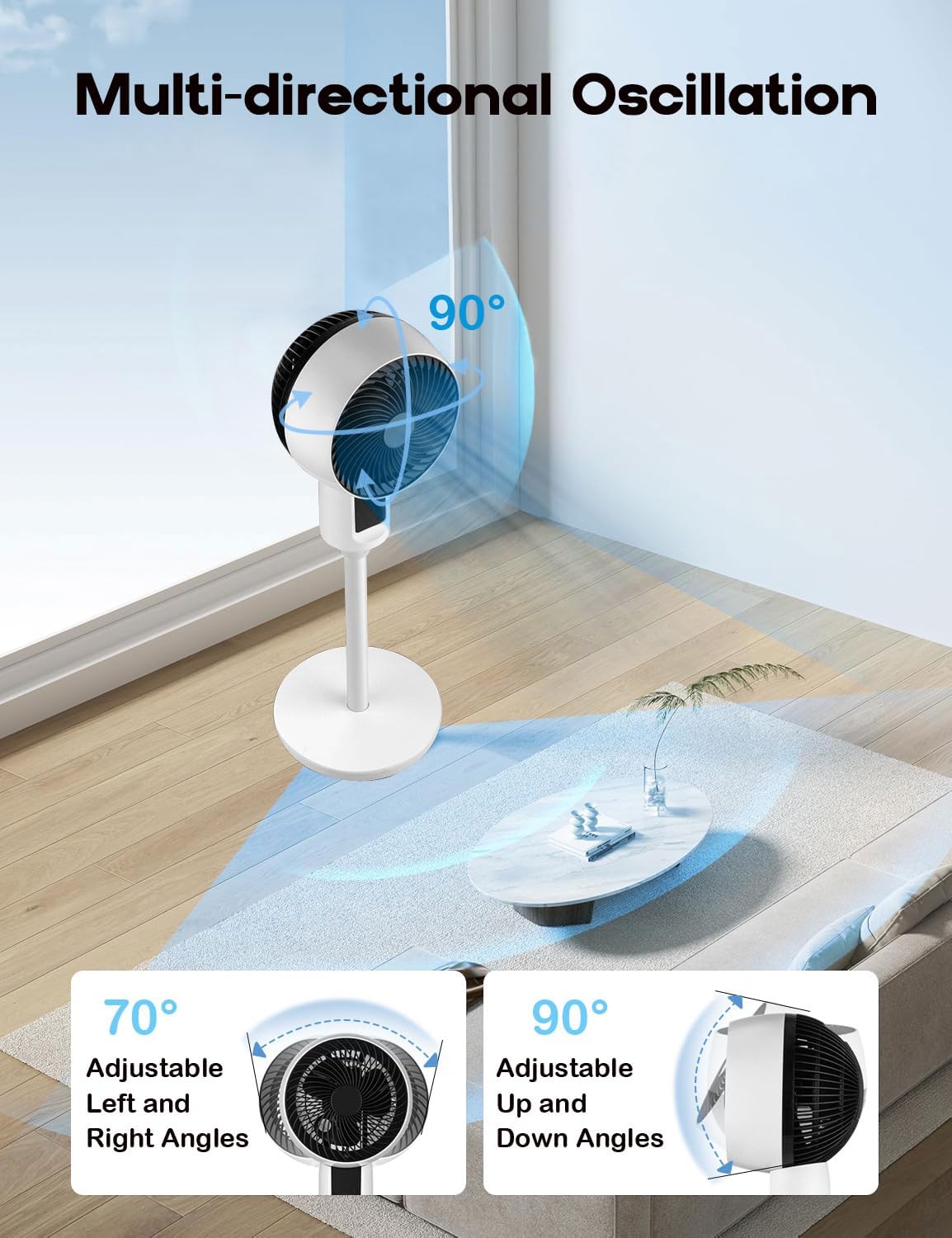 Witte statiefventilator met afstandsbediening