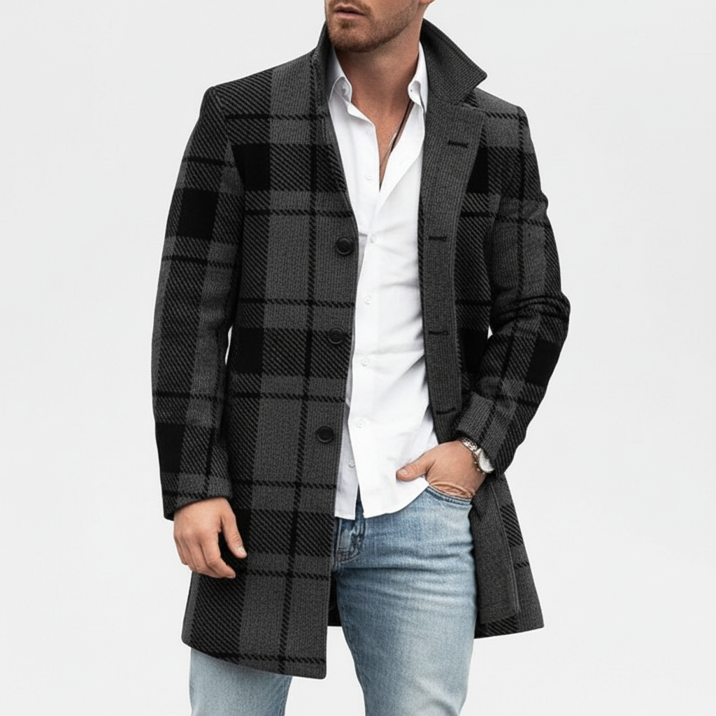 Wollen mantel met ruitpatroon