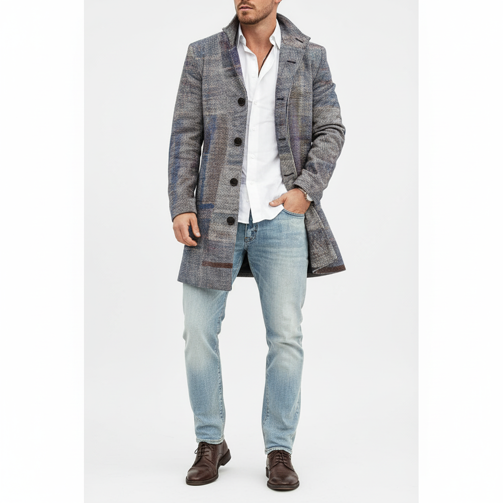 Wollen mantel met ruitpatroon
