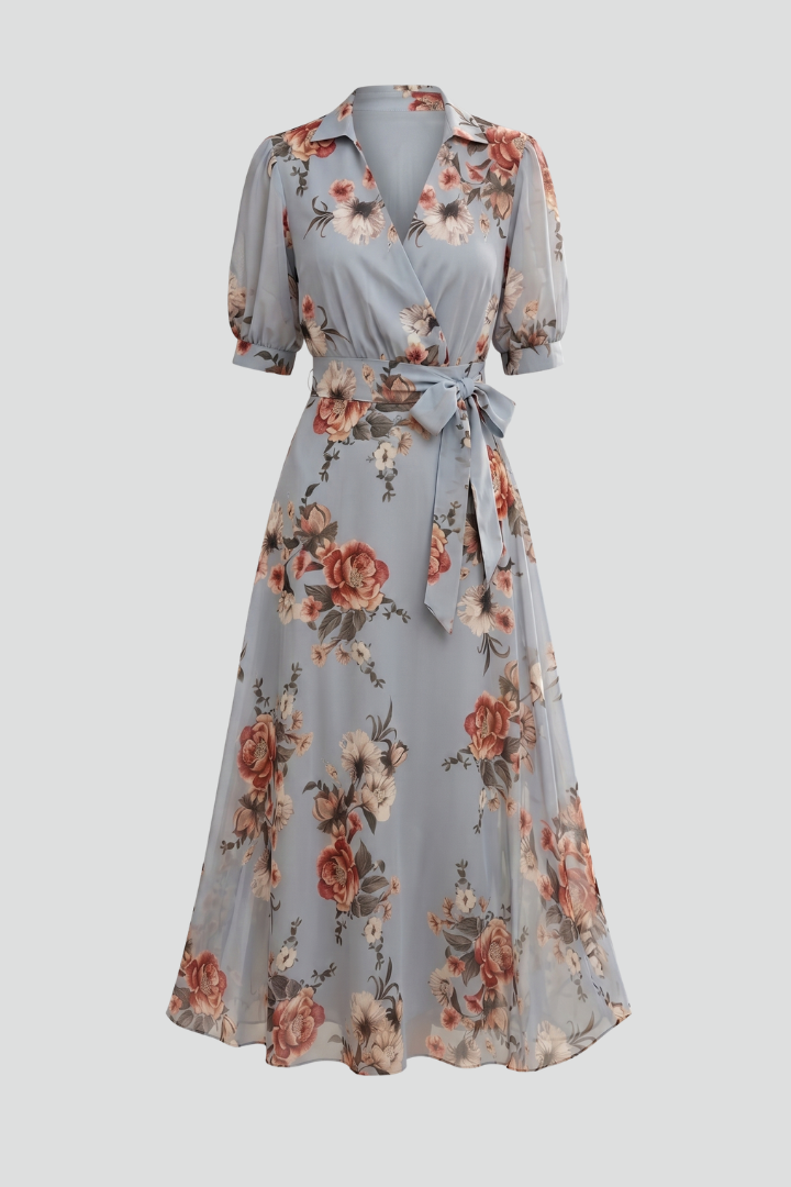 Rosemary | Midi-jurk met V-hals en korte mouwen