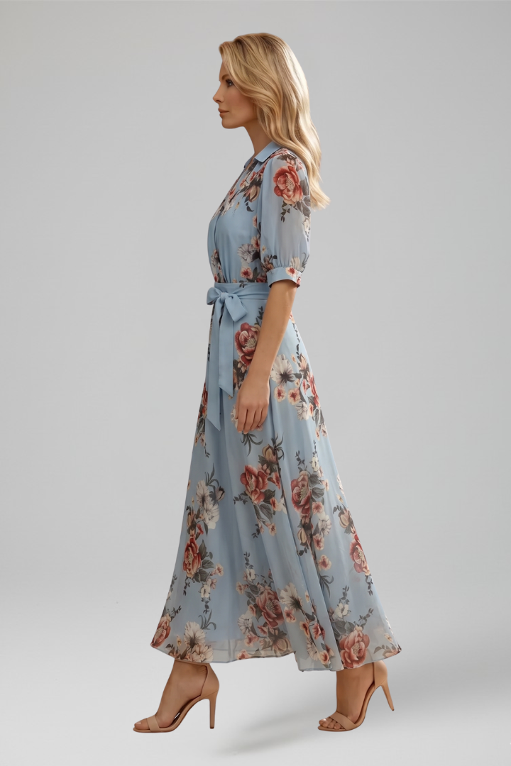Rosemary | Midi-jurk met V-hals en korte mouwen