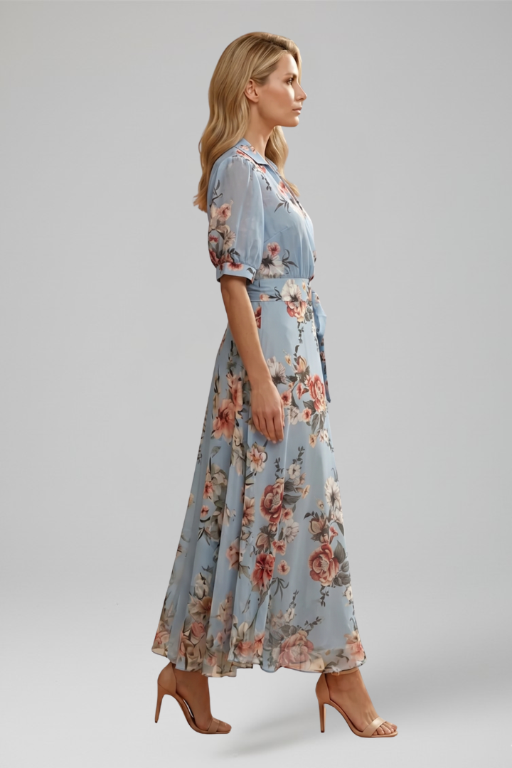 Rosemary | Midi-jurk met V-hals en korte mouwen