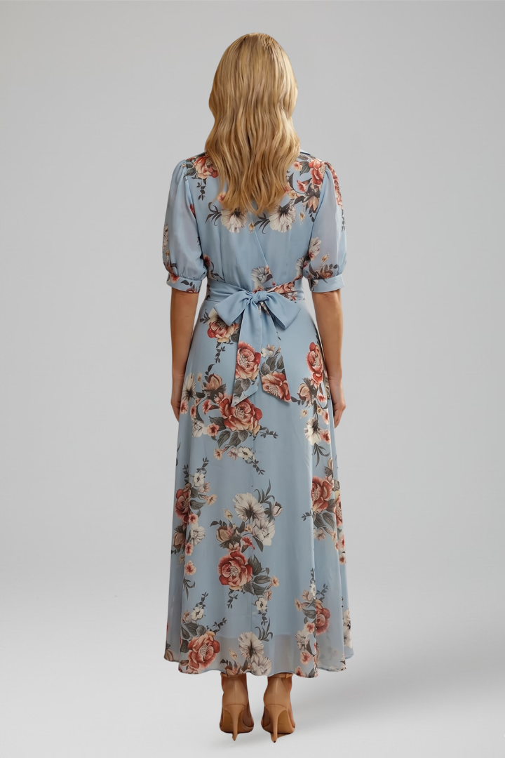 Rosemary | Midi-jurk met V-hals en korte mouwen