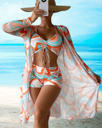 Driedelige bikiniset met hoge taille en cover-up
