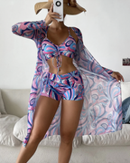 Driedelige bikiniset met hoge taille en cover-up