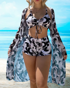Driedelige bikiniset met hoge taille en cover-up — afbeelding 14