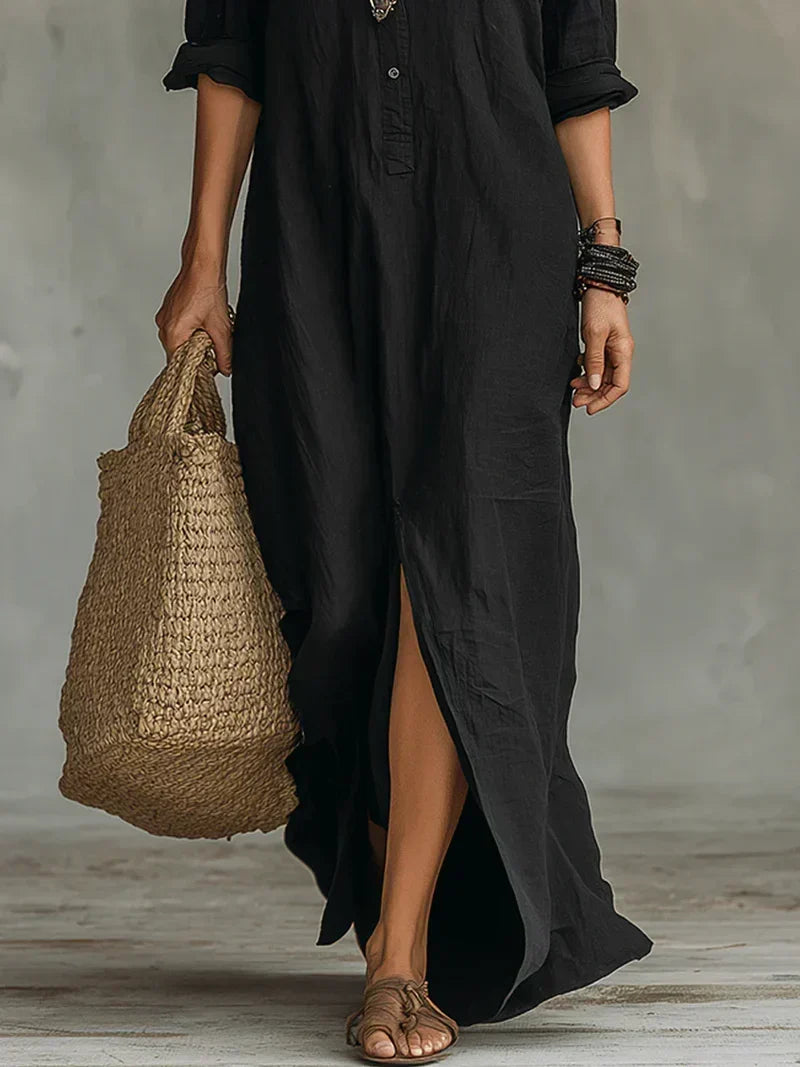 Maxi-jurk met knopen en vloeiend silhouet