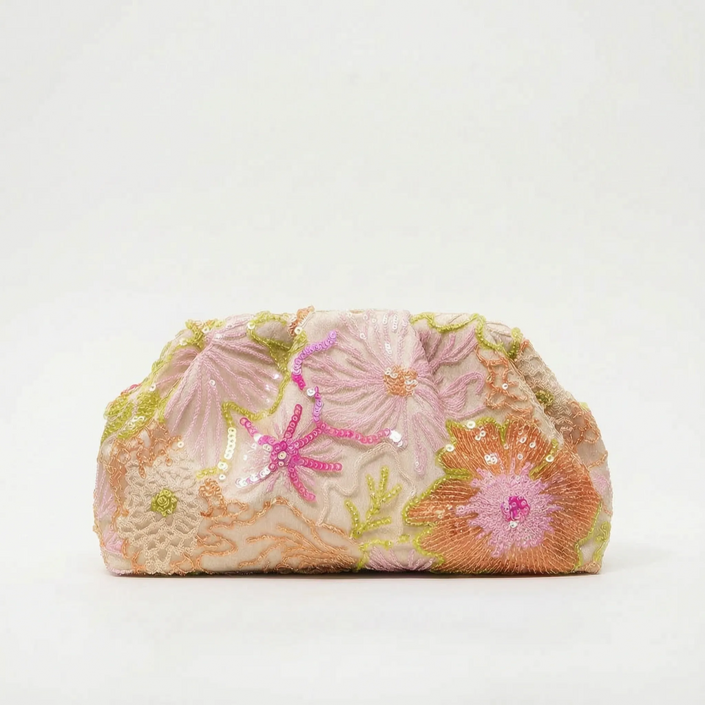 Zachte geborduurde avondclutch voor dames