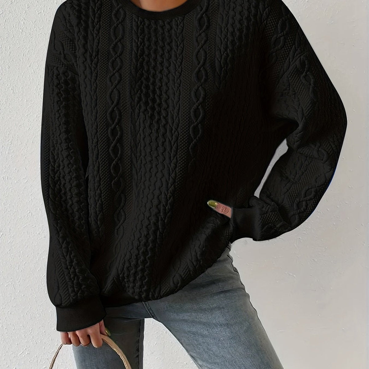 Sweatshirt met ronde hals en kabelmotief