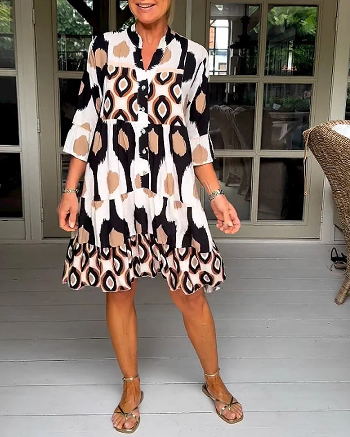 jurk met korte mouwen en abstracte print & losse snit — afbeelding 28