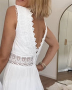 Witte kanten midi jurk met V-hals