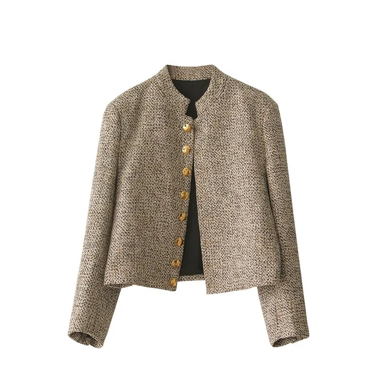 Khaki vest met lange mouwen en knoopsluiting