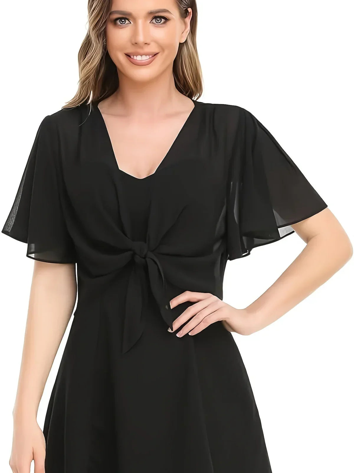 Blouse met V-hals en strikband
