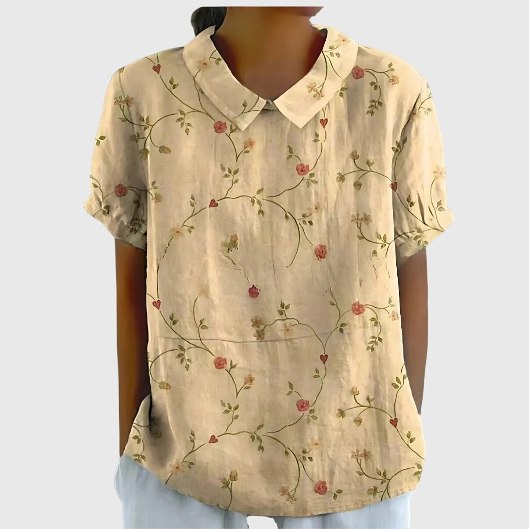 Lidwina | Lichte damesblouse met bloemenprint en korte mouwen