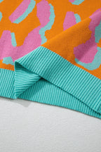Damestrui met colorblock luipaardprint en ronde hals