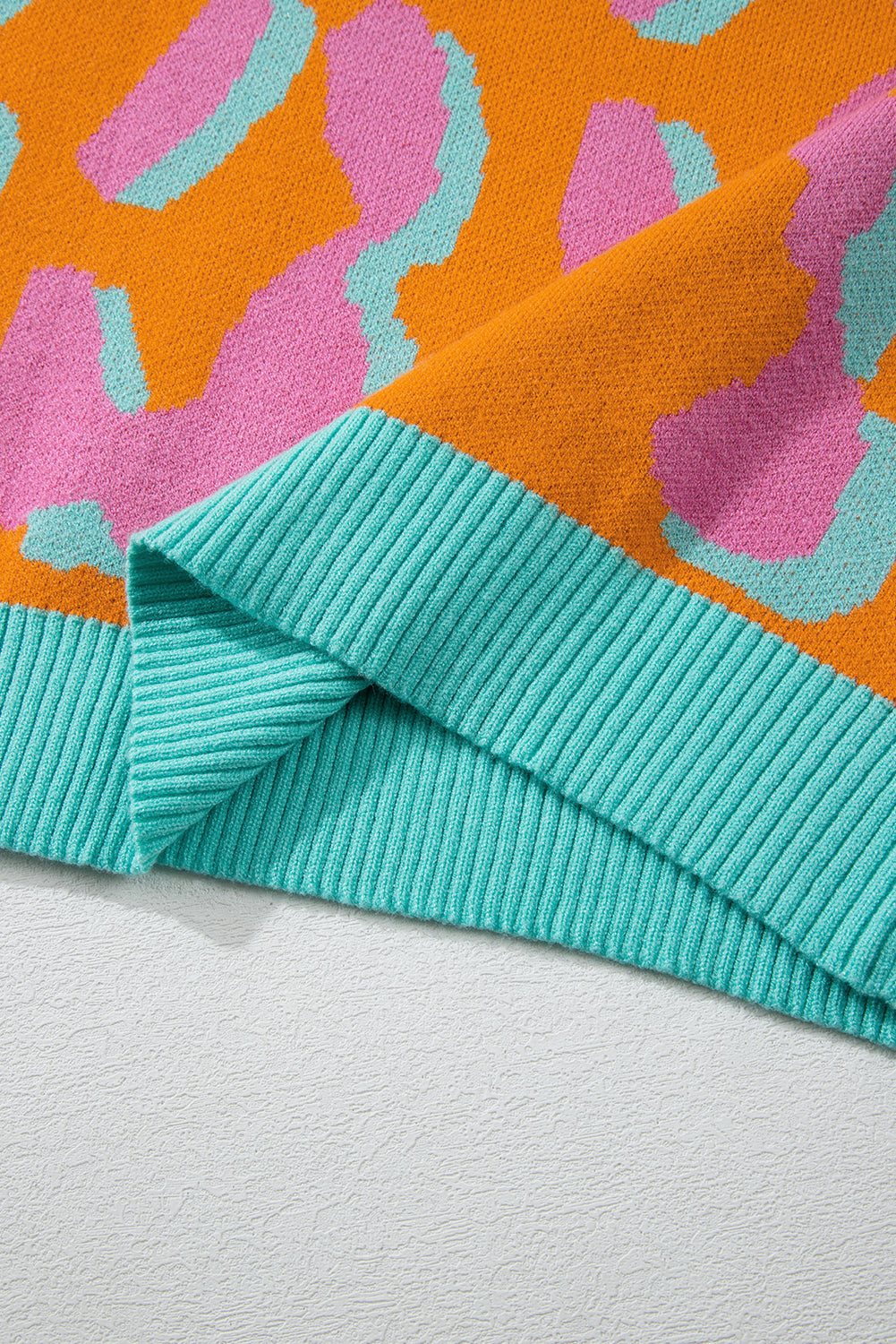 Damestrui met colorblock luipaardprint en ronde hals