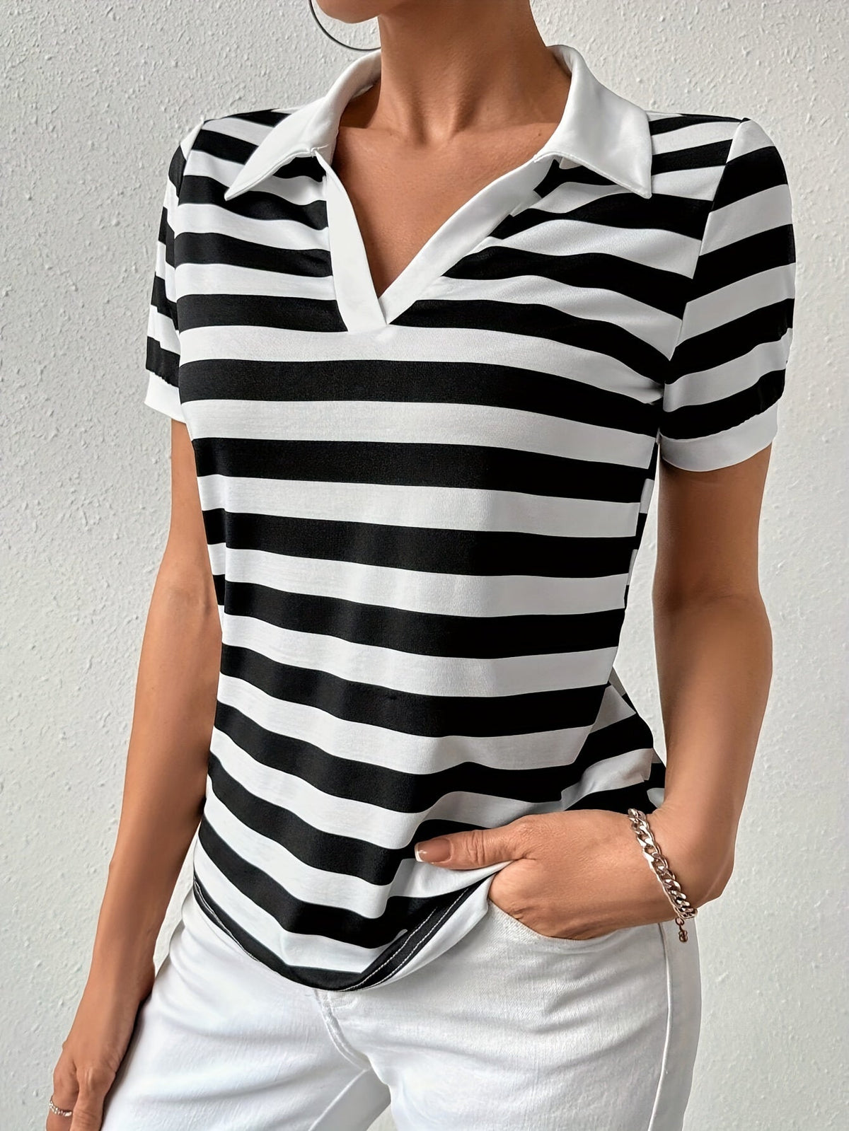 Stijlvol gestreept korte mouwen T-shirt voor dames