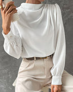 Effen blouse met gerimpelde en opstaande kraag