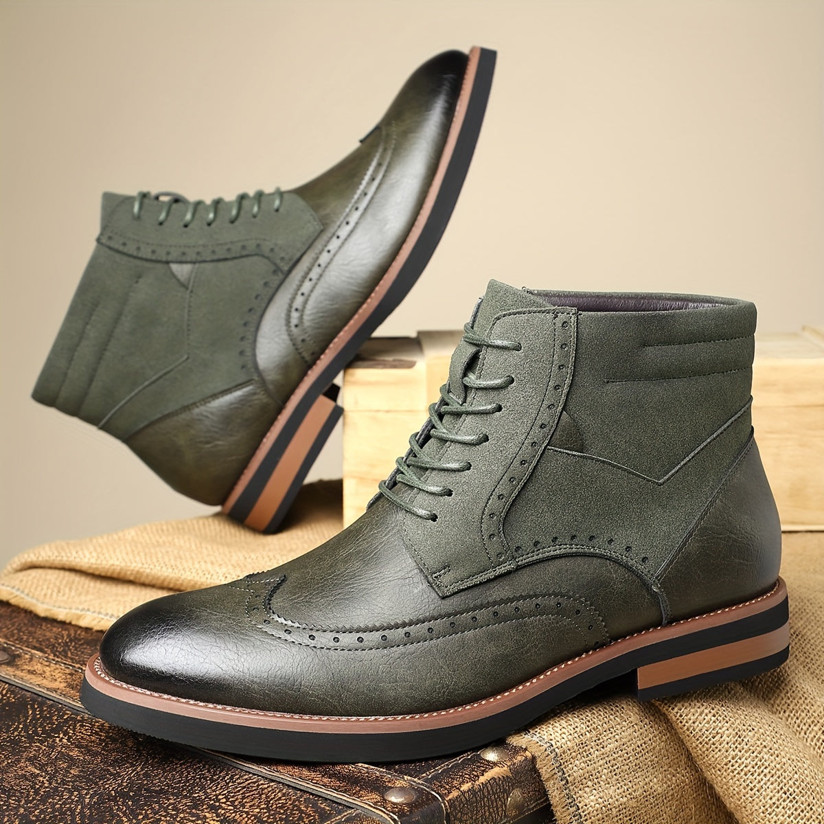 Enkellaarzen met vleugelneus, broguedetails en veters