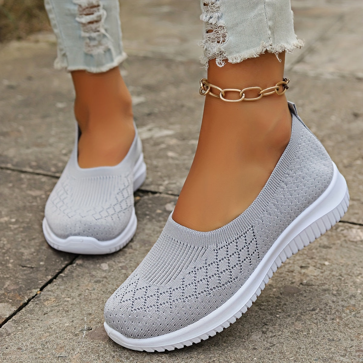 Lichte damesinstapsneakers met rekbaar synthetisch bovenwerk