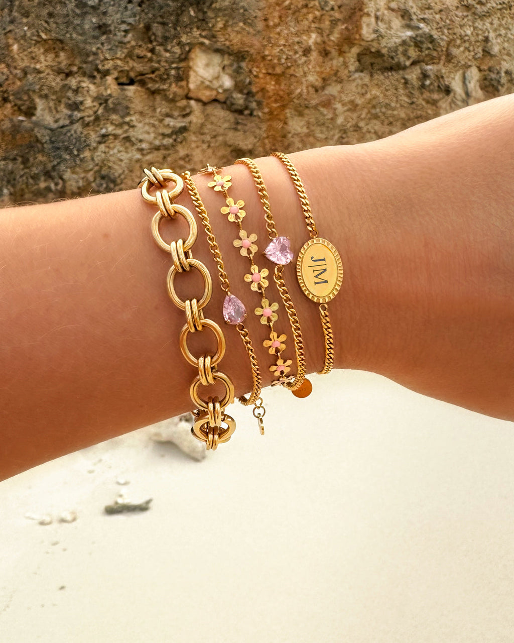 Geboortesteenarmband met hartvorm