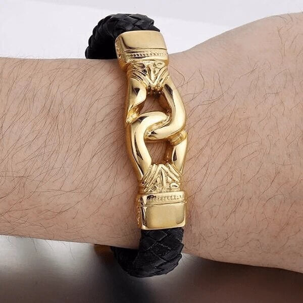 Azteek gevlochten leren armband