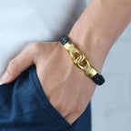 Azteek gevlochten leren armband