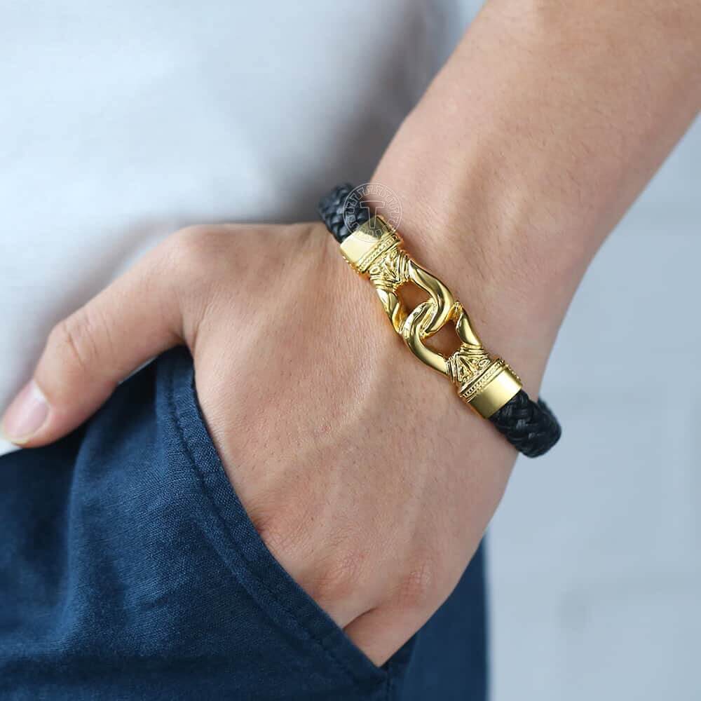 Azteek gevlochten leren armband