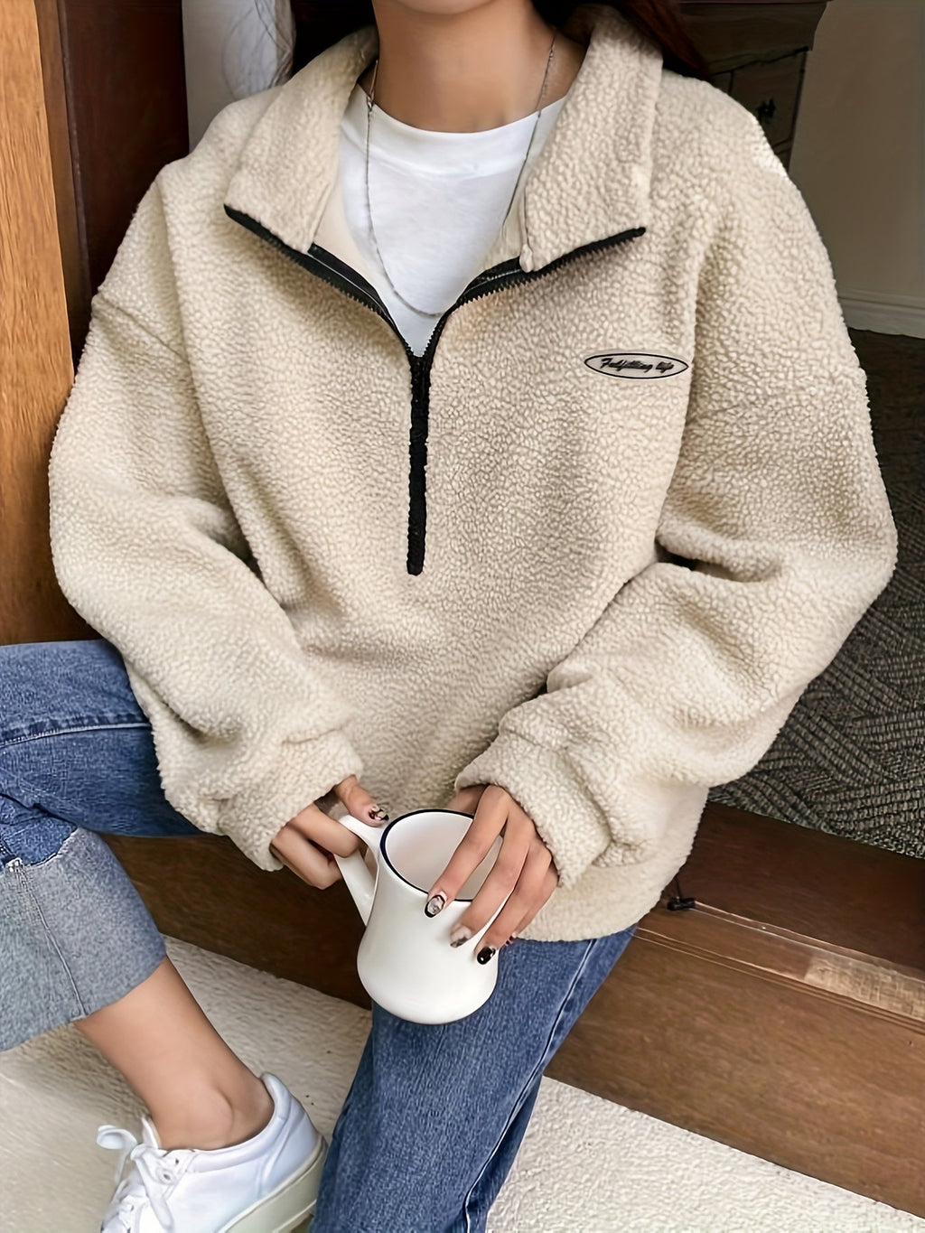 Effen pullover sweatshirt met ritssluiting