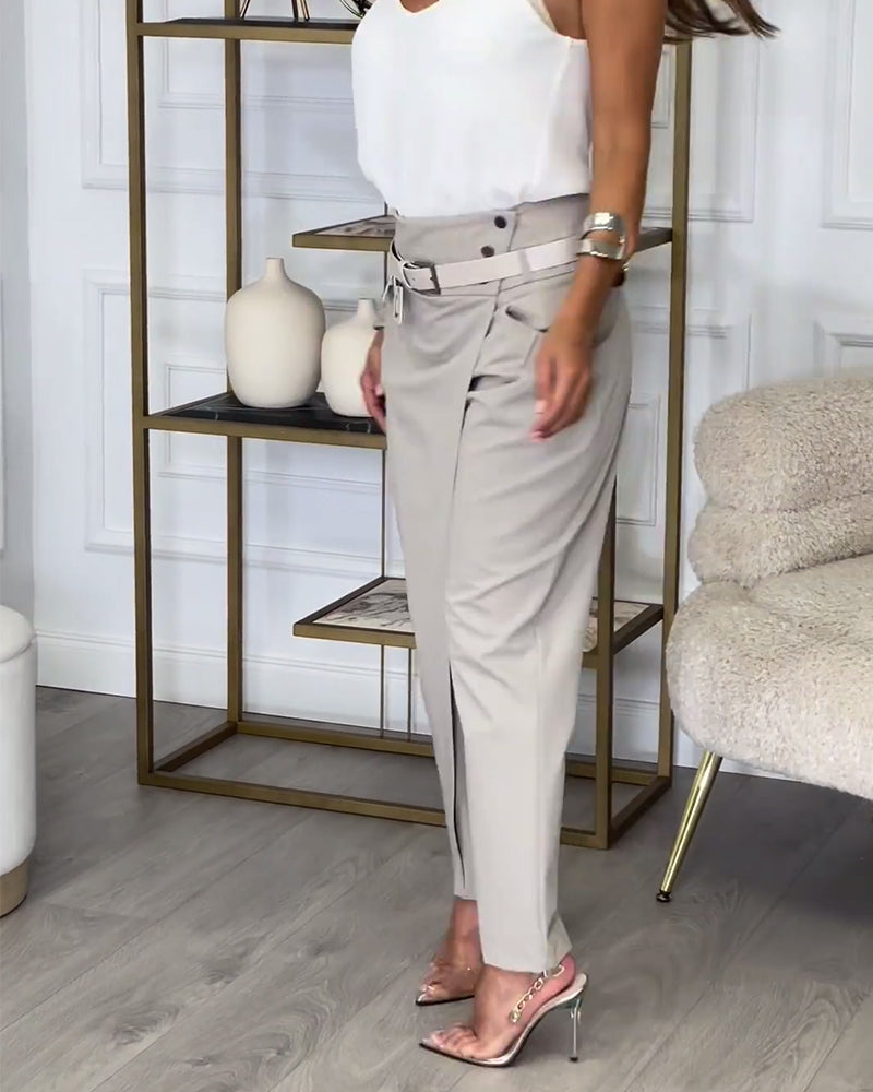 Dames patchwork broek met riem