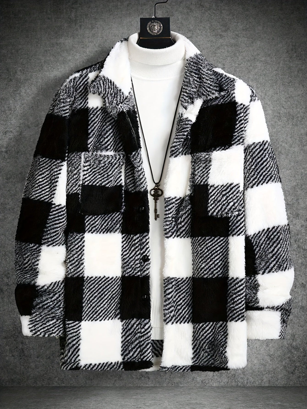Heren zwart wit geruit fleece jack