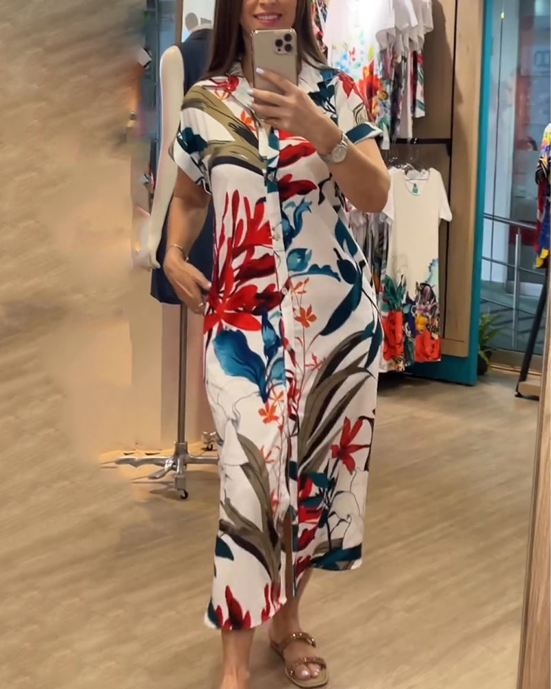 Zomerjurk met print & blazerkraag