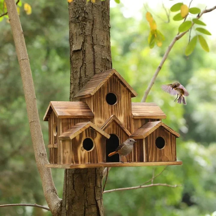 6 gats handgemaakt vogelhuisje