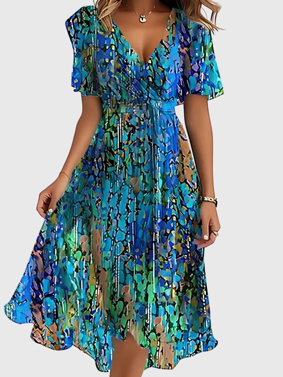 Edda | Losse bohemian damesjurk met bedekkend buikdetail