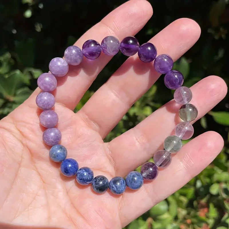 Anti-Angst amethist, lepidoliet en lapis lazuli armband