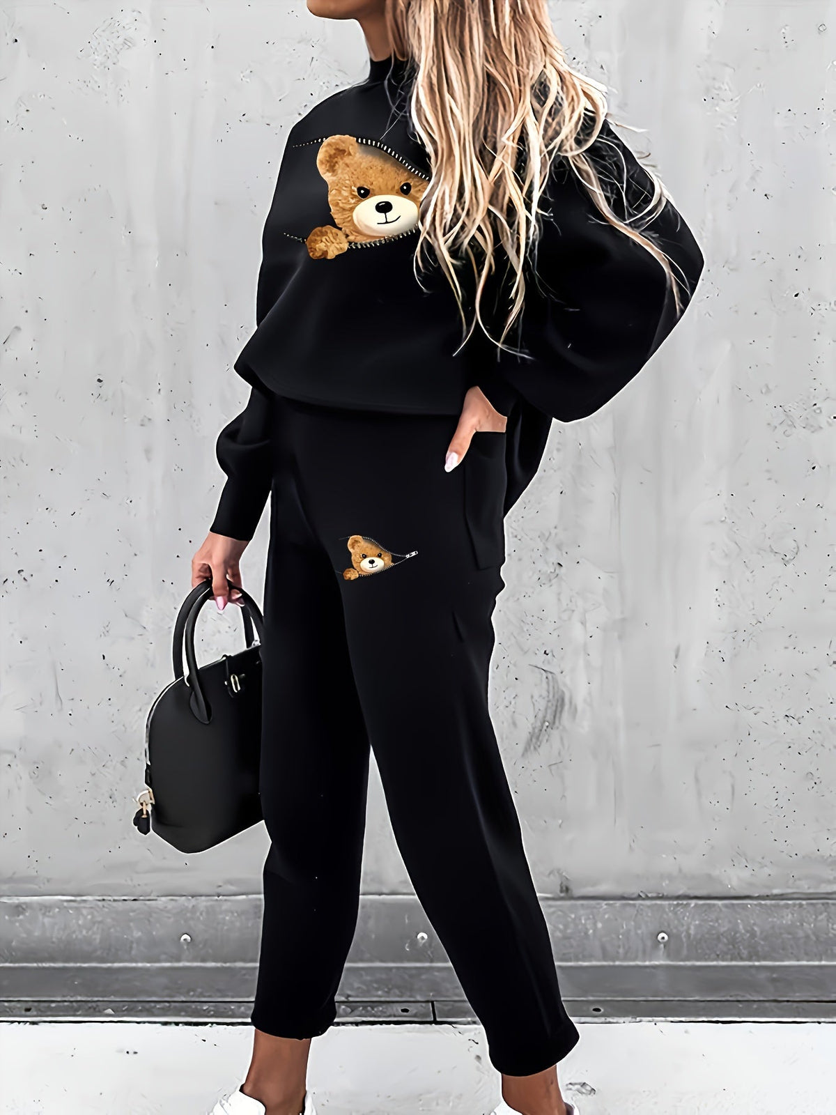 Casual tweedelige outfit met schattige beerprint