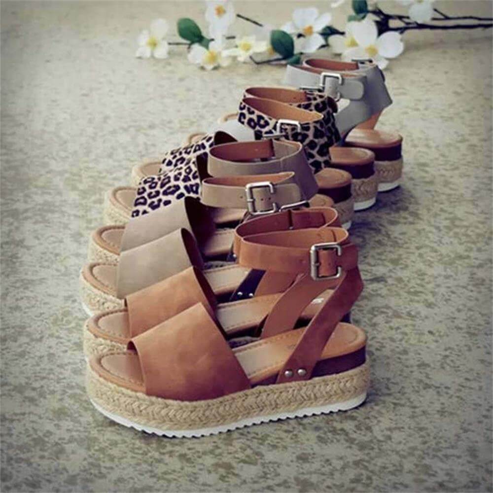 Dames plateau espadrille sandalen met sleehak & bandjes