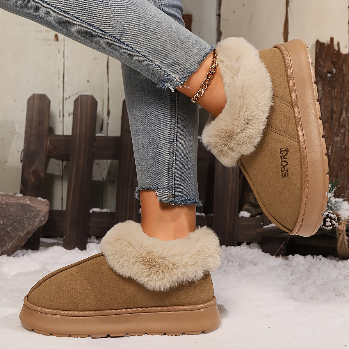 Warme pluche dames pantoffels met antislip zool